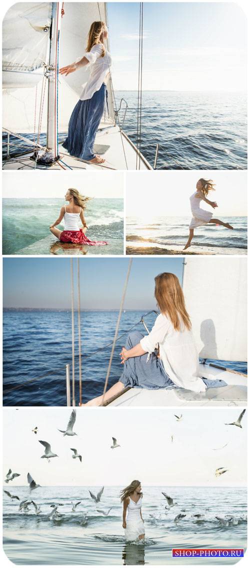 Девушка на яхте, море / Girl on a yacht, the sea - Stock Photo