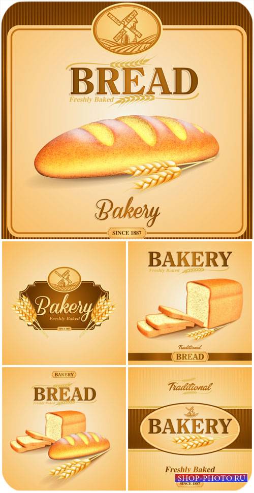 Хлеб, векторные фоны с хлебобулочными изделиями / Bread vector backgrounds  ...