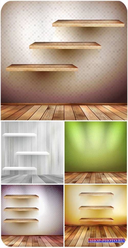 Деревянные полочки, фоны в векторе / Wooden shelves, backgrounds vector
