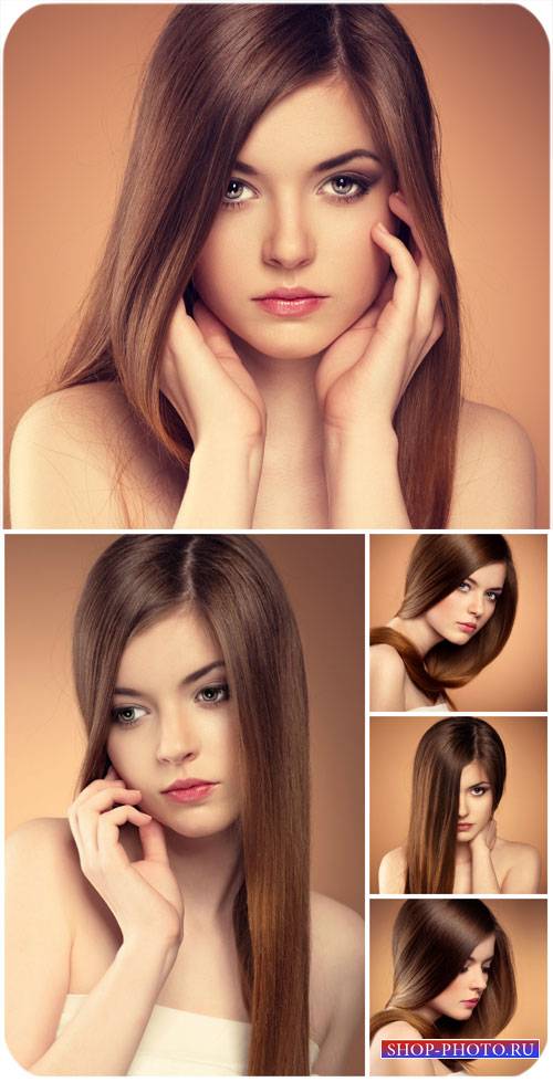Красивая девушка с длинными ровными волосами / Beautiful girl with long straight hair - Stock Photo