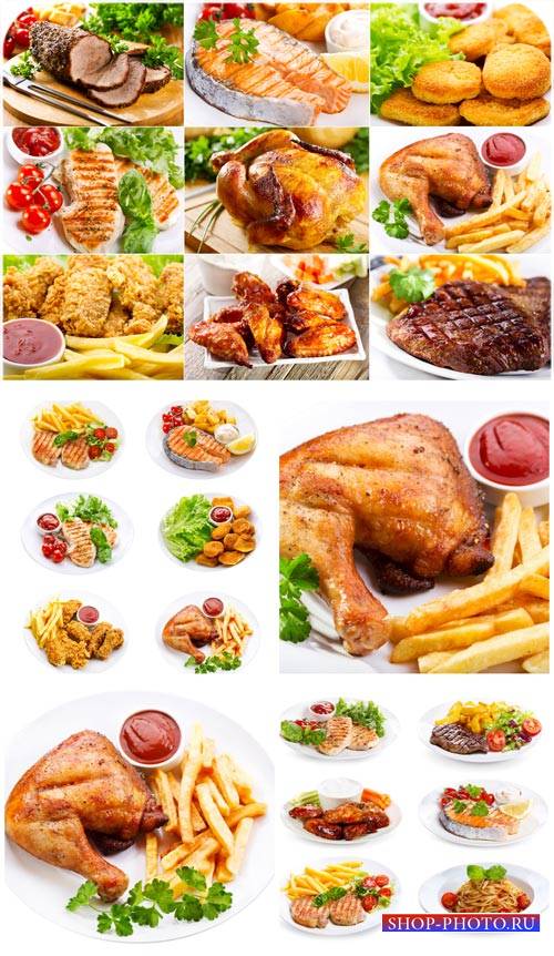 Жареная курица с картошкой, еда / Roast chicken with potatoes, food - Stock photo