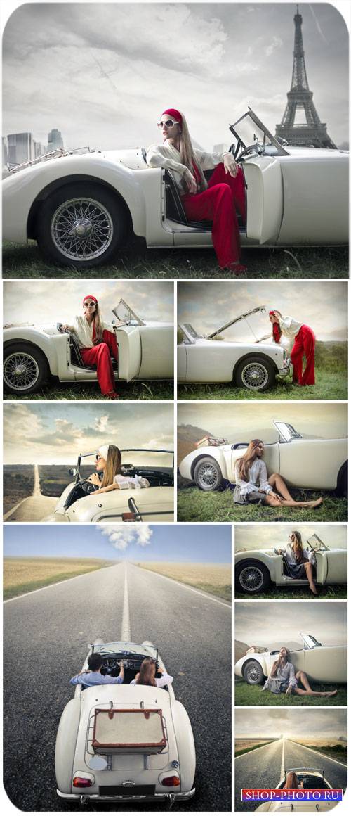 Девушка у автомобиля, путешествия / Girl at car, travel - Stock photo