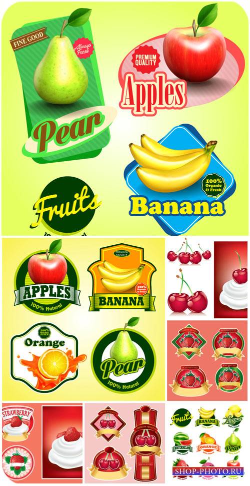 Этикетки с фруктами и ягодами в векторе / Labels with fruits, berries vecto ...