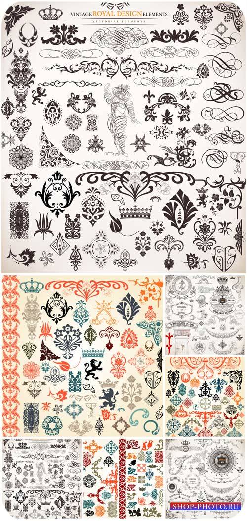 Дизайнерские элементы, узоры и орнаменты в векторе / Design elements, patterns and ornaments vector
