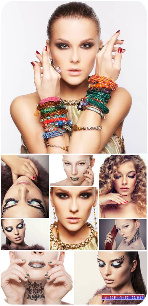 Модные девушки, гламурный макияж / Fashionable girl, glamorous makeup - Stock Photo