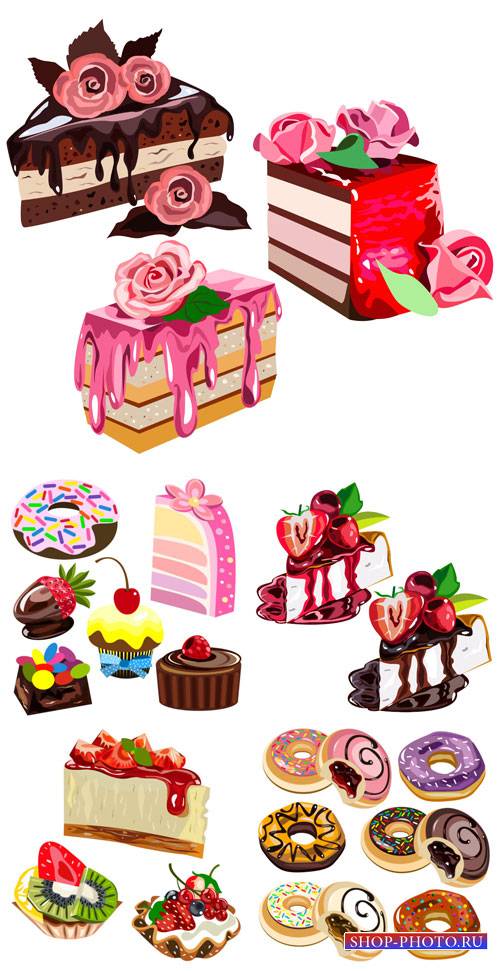 Сладости в векторе, тортики, пирожные, выпечка / Vector sweets, cakes, pies and pastries