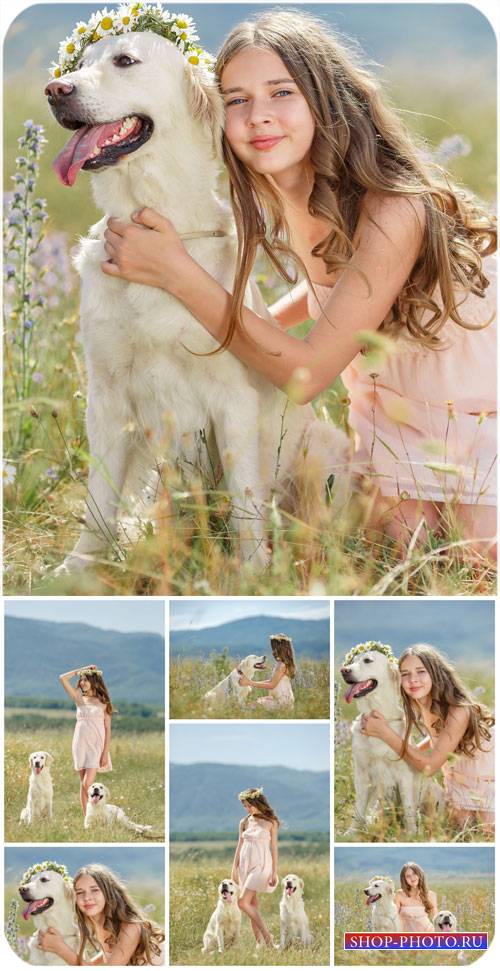 Девочка с собакой на природе / Girl with a dog on the nature - Stock Photo