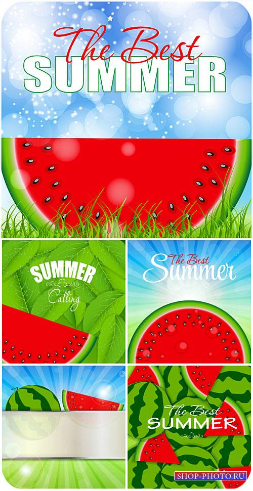 Летние векторные фоны с арбузом / Summer vector background with watermelon