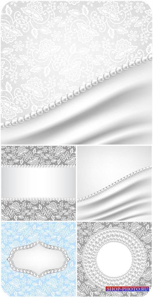 Векторные фоны с узорами и жемчугом / Vector backgrounds with patterns and pearls