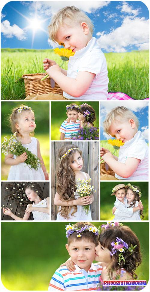 Маленькие дети с цветами / Small children with flowers, nature - Stock Phot ...