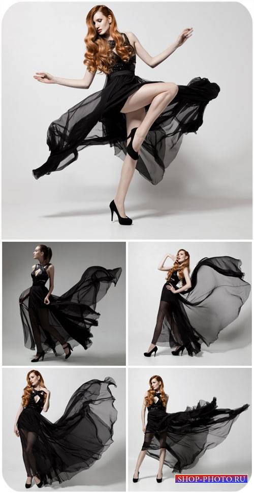 Девушка в черном длинном платье / Girl in a long black dress - Stock Photo