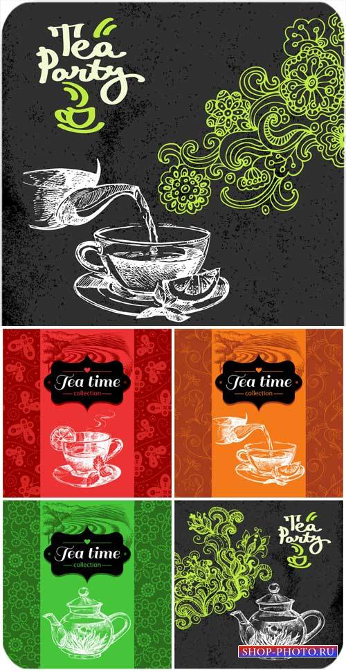 Чай, векторные фоны / Tea, vector backgrounds