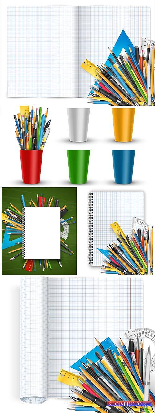 Школьный вектор / School vector exercise books with pencils