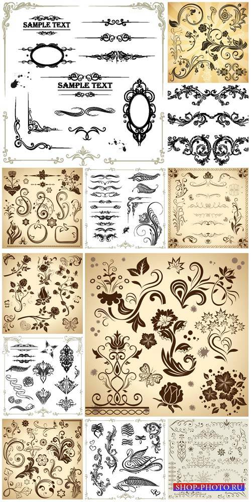 Дизайнерские элементы / Design elements, flowers and ornaments vector