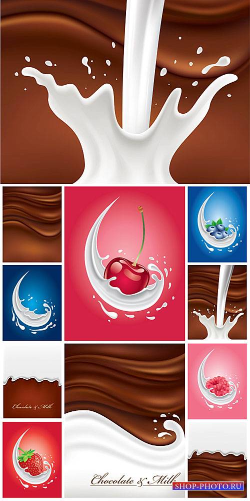 Шоколад, молоко и ягоды в векторе / Chocolate, milk and berries vector