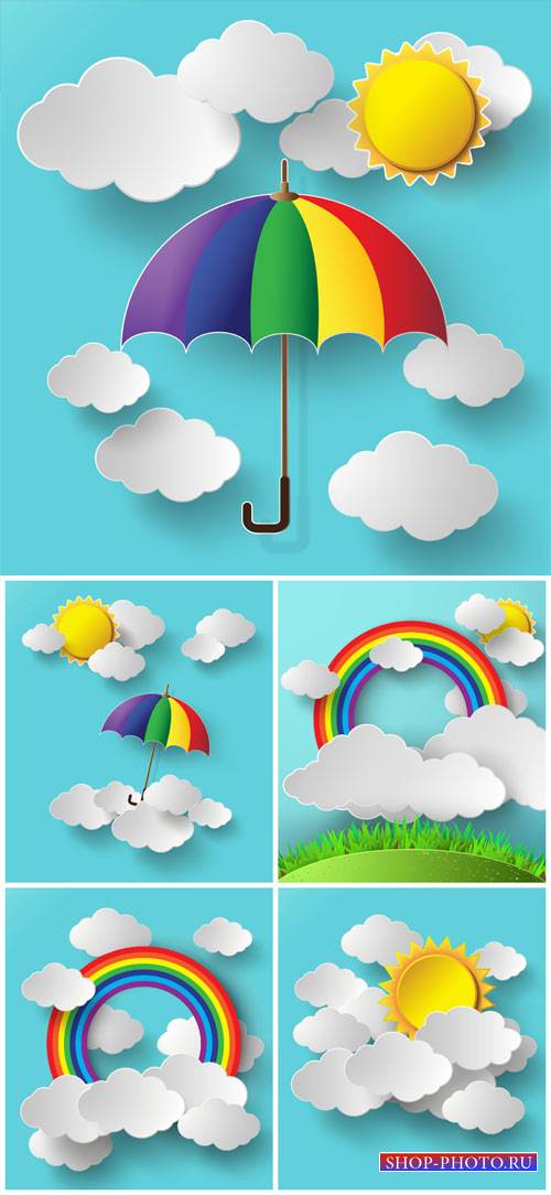Векторные фоны, облака и радуга / Vector backgrounds, clouds and a rainbow