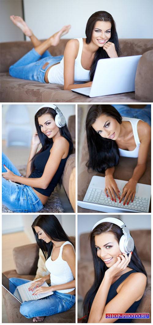 Девушка с ноутбуком / Girl with laptop - Stock Photo