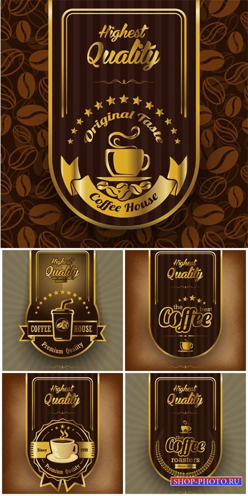 Векторные фоны с кофе, этикетки / Vector backgrounds with coffee label