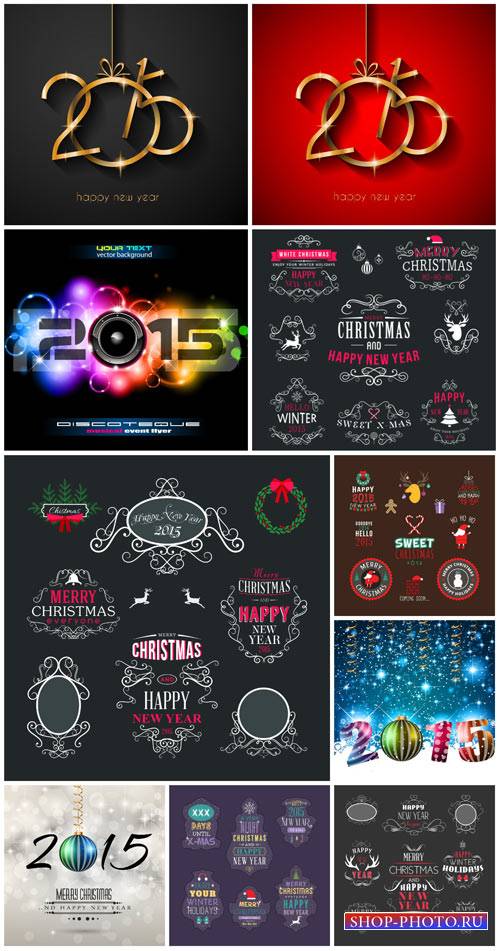 Векторные рождественские фоны и этикетки 2015 / Vector christmas backgrounds and labels 2015