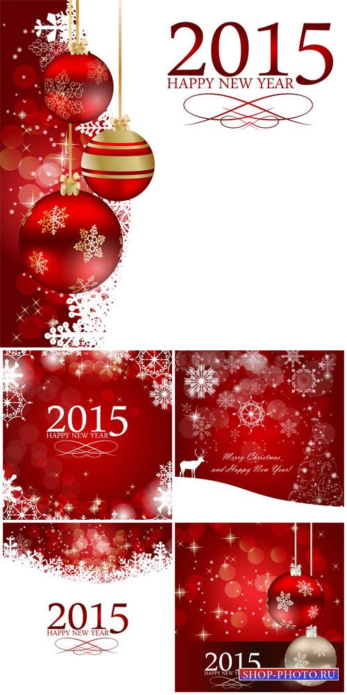 Рождественский вектор с красными елочными шарами / Christmas background wit ...
