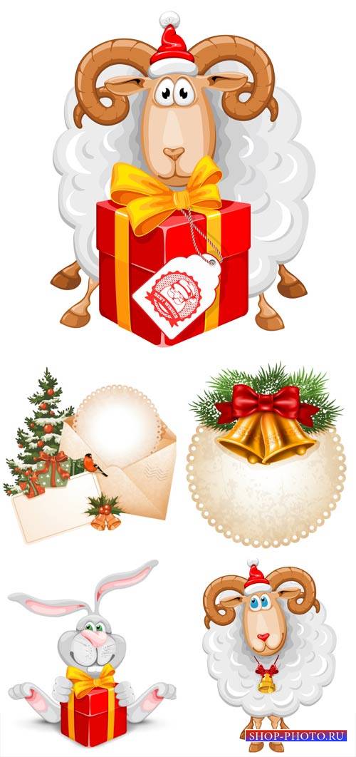 Рождественский вектор, заяц и новогодний барашек / Christmas vector, rabbit and shearling  christmas