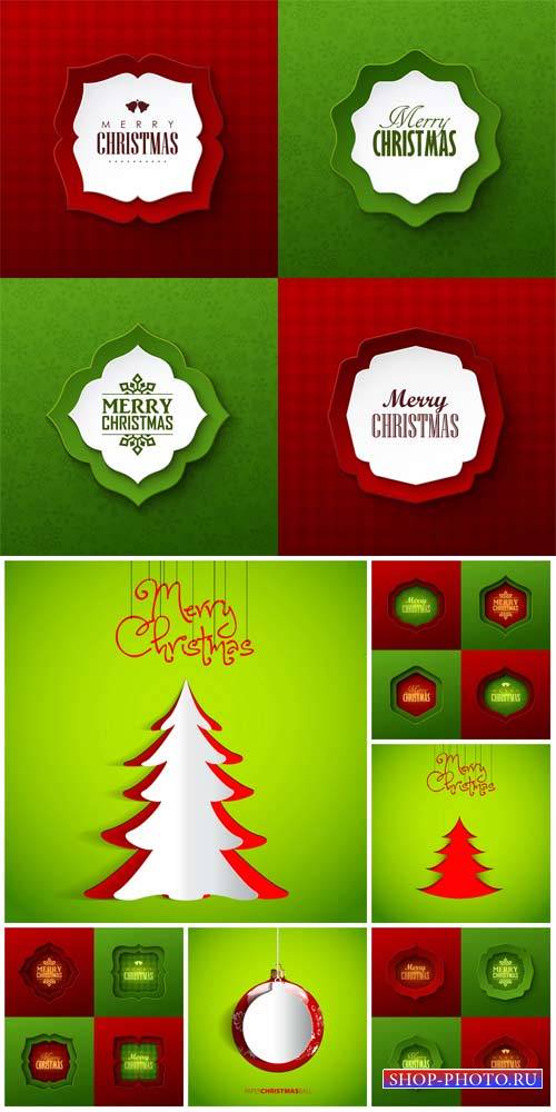 Christmas vector, red and green background with fir trees