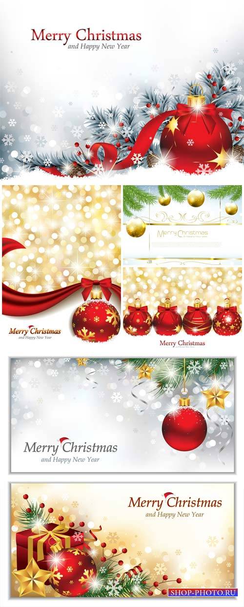 Christmas vector background with Christmas balls and gifts