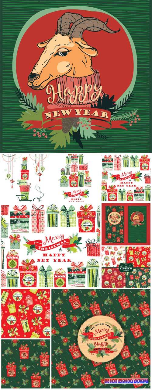 Christmas, new year, holiday vintage backgrounds vector