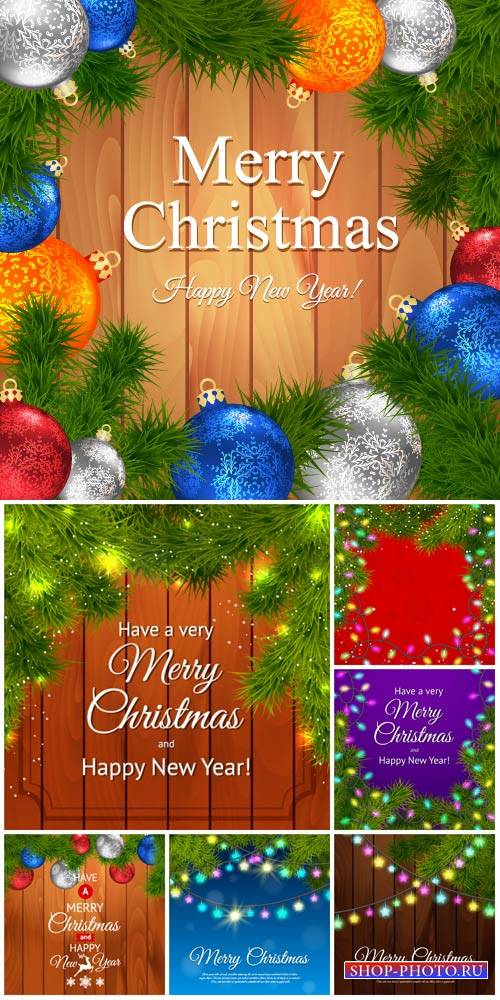 Christmas, New Year, vector backgrounds with garlands and Christmas tree