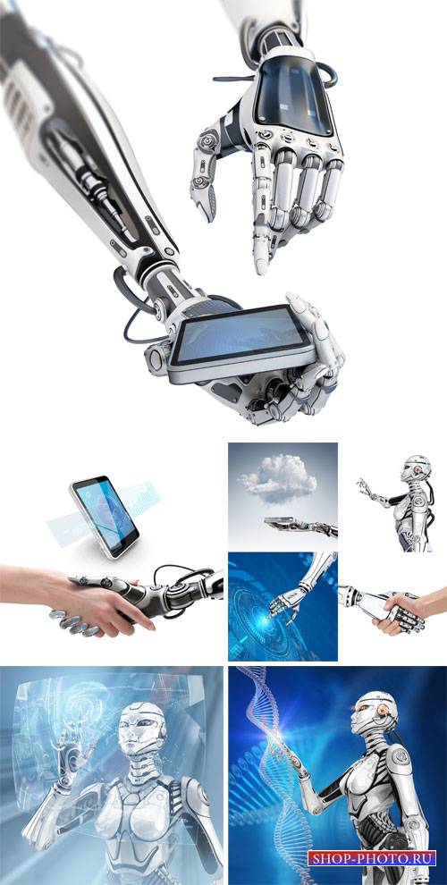 Modern technology, people and robots - stock photos