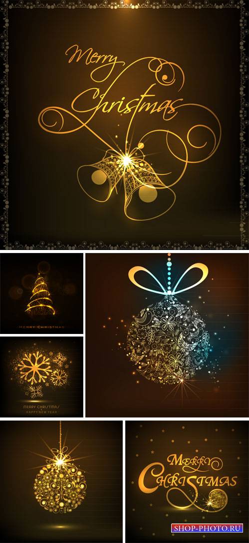 Christmas vector background with shining Christmas trees and balls