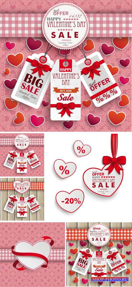 Valentine's Day, labels, discounts, vector backgrounds