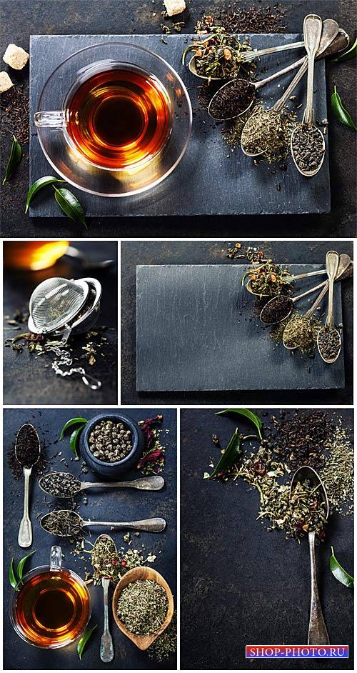 Tea, backgrounds with different kinds of tea - stock photos