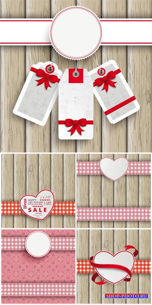 Vector backgrounds with hearts and coupon labels