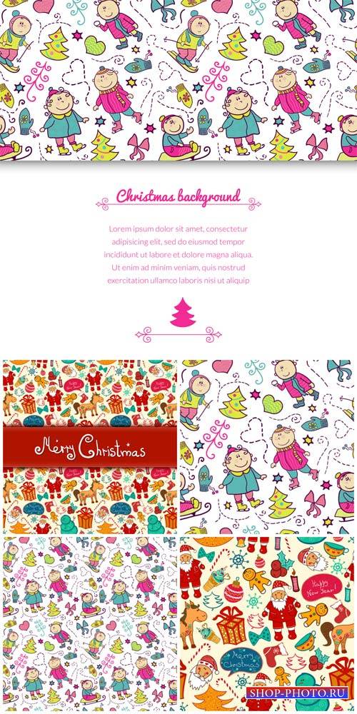 Christmas backgrounds vector, Santa and children