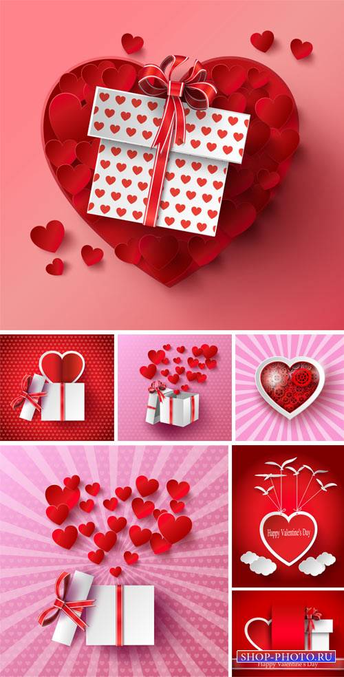 Valentine's Day, vector background with hearts and gift boxes