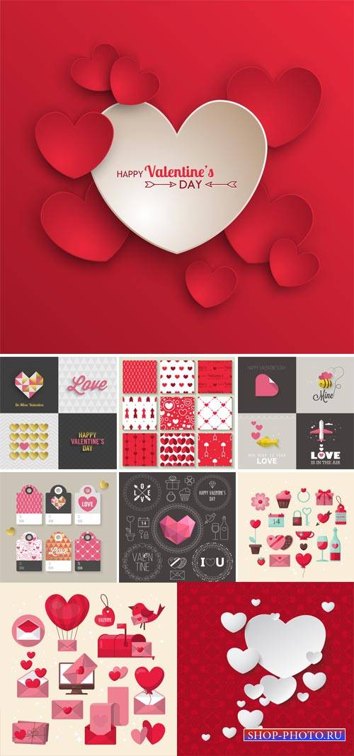 Valentine's Day card with hearts, romantic elements