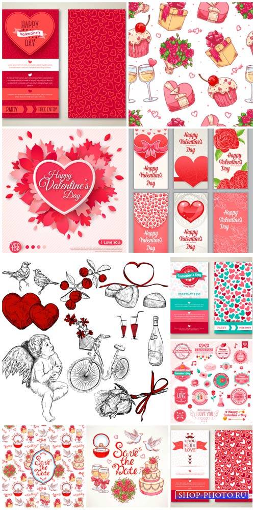 Valentine's Day vector, angels, hearts, romantic elements
