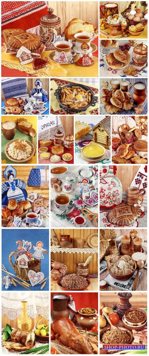 Russian food, cakes, meat, cereal - stock photos