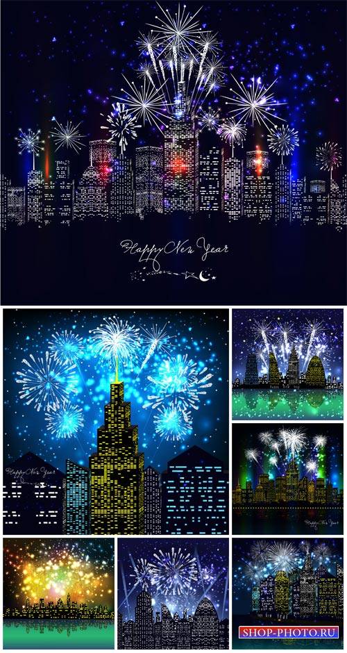 Fireworks over the city, night city, backgrounds vector