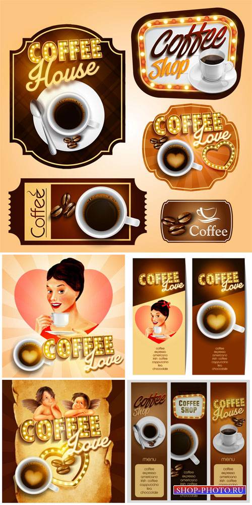 Coffee, labels and backgrounds vector