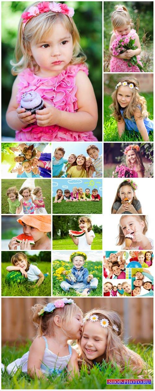 Happy children in nature - stock photos