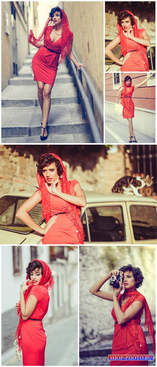 Italian girl in a red dress - Stock Photo