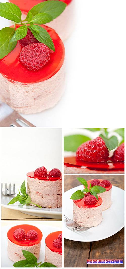 Tasty dessert with raspberries - Stock Photo