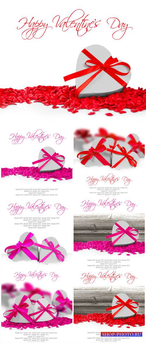Valentine's Day hearts with red and pink ribbons - stock photos