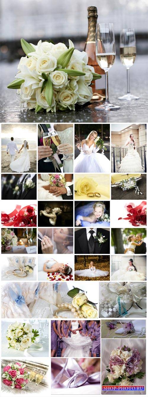 Wedding collage, bride and groom, wedding attributes #2 - stock photos
