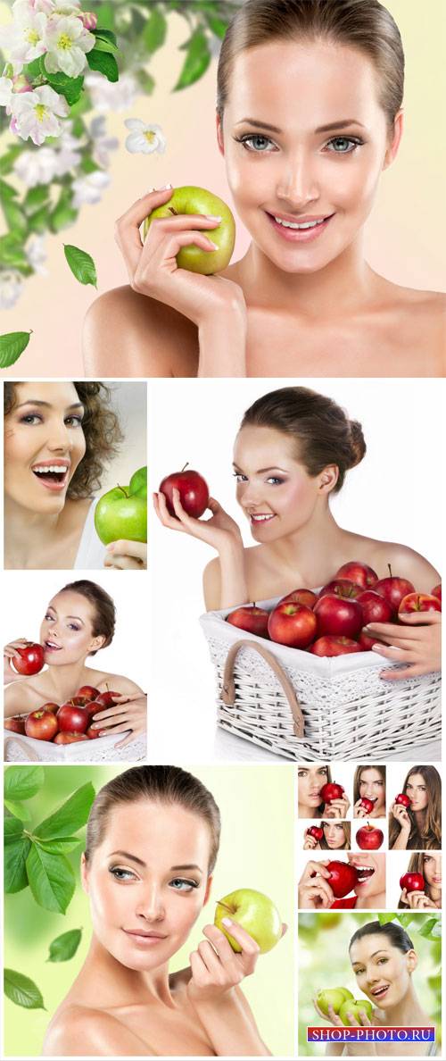 Beautiful girls with apples - stock photos