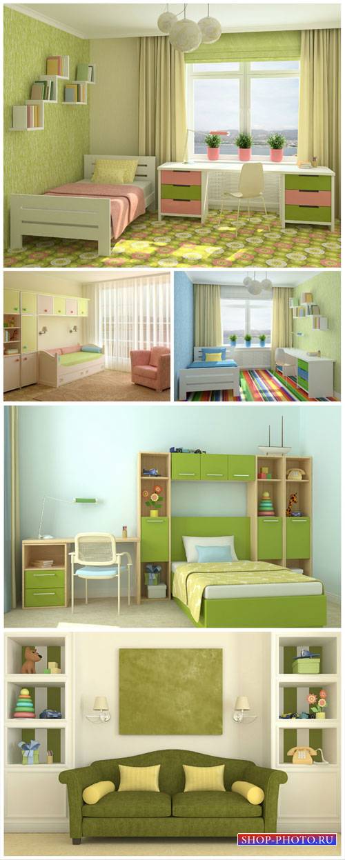 Child's room in shades of green - stock photos