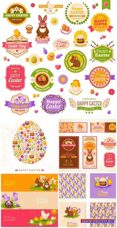 Happy Easter, labels and backgrounds vector