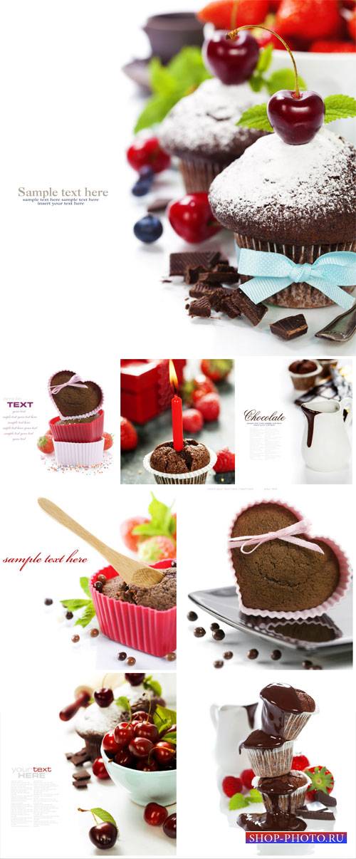 Cupcakes with chocolate and cherry - stock photos